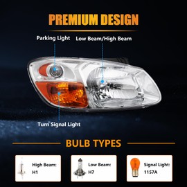 OLDANI Right Headlight Assembly for 2007 2008 2009 Ki-a Spectra, Passenger Side Halogen Headlamp with Bulbs Clear Lens Black Housing Amber Reflector, 1 PC, Replace# 921012F530
