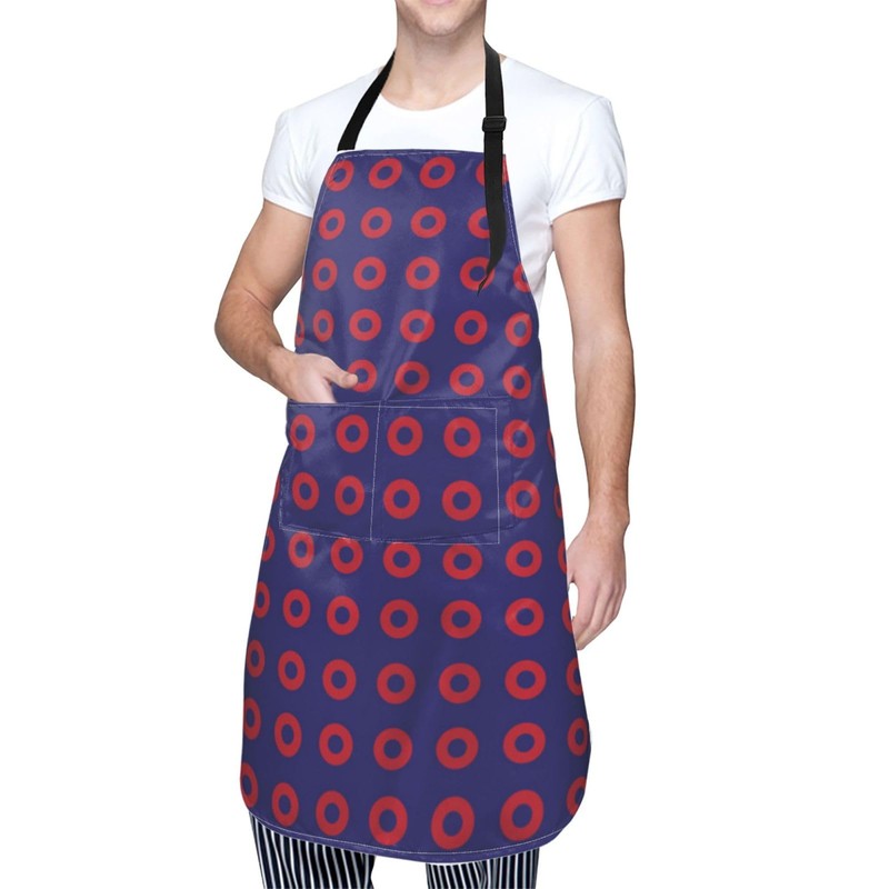 TUFOSERY Phish Red Donut Circles On Blue Apron Bib with