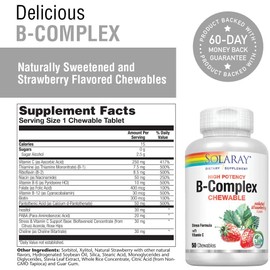 Solaray Vitamin B-Complex Chewables, Strawberry, Healthy Energy, Red Blood Cell, Stress & Metabolism Support, 50 Tablets