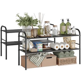 NETEL Under Sink Organizers,2 Pack Cabinet Shelf Organizer Rack with 8 Metal Removable Panels,Expandable Shelf for Cupboard,Kitchen,Bathroom