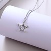 Silver Pentagram Star Pendant Necklace, Cubic Zirconia Crystals, Hollow Design
