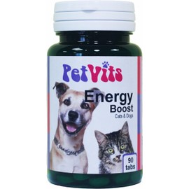 PetVits Energy Boost for Cats & Dogs : Energy and Fatigue Pet Supplement : 90 Tablets, in a 99% recycled pot