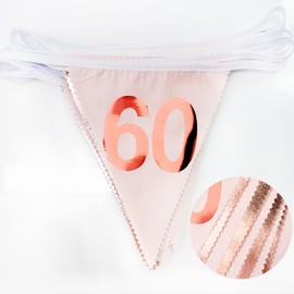 26FT Rose Gold 60th Birthday Party Decorations Pink Fabric Pennant Banner Garland Streamers for Womens 60 and Fabulous Birthday Cheers to 60 Years Anniversary Home Outdoor Garden Decor Supplies