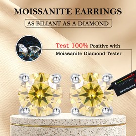Moissanite Stud Earrings 1-4ct S925 Sterling Silver Earrings Moissanite Earrings Hypoallergenic Lab Created Diamond D Color Jewelry Gifts for Women Men Valentine's Day, 6.5MM-2ct.tw(1ct*2), Sterling