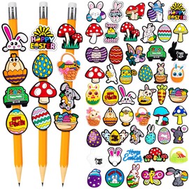 WDAHDHP Easter Pencil Clips for Kids, 50Pcs Different Pencil Clips Topper, Cute Pencil Charms for Kids Students School Gifts Classroom Rewards