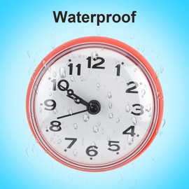 Waterproof Clock Wall Clock Strong Suction Cup Mini Size Waterproof Bathroom Clock Bathroom Clock Waterproof Clock Bathroom Clock Bathroom Supplies for Kitchen (Red)