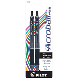 PILOT Acroball Colors Advanced Ink Refillable & Retractable Ball Point Pens, Medium Point, Black Ink, 2-Pack (31830)