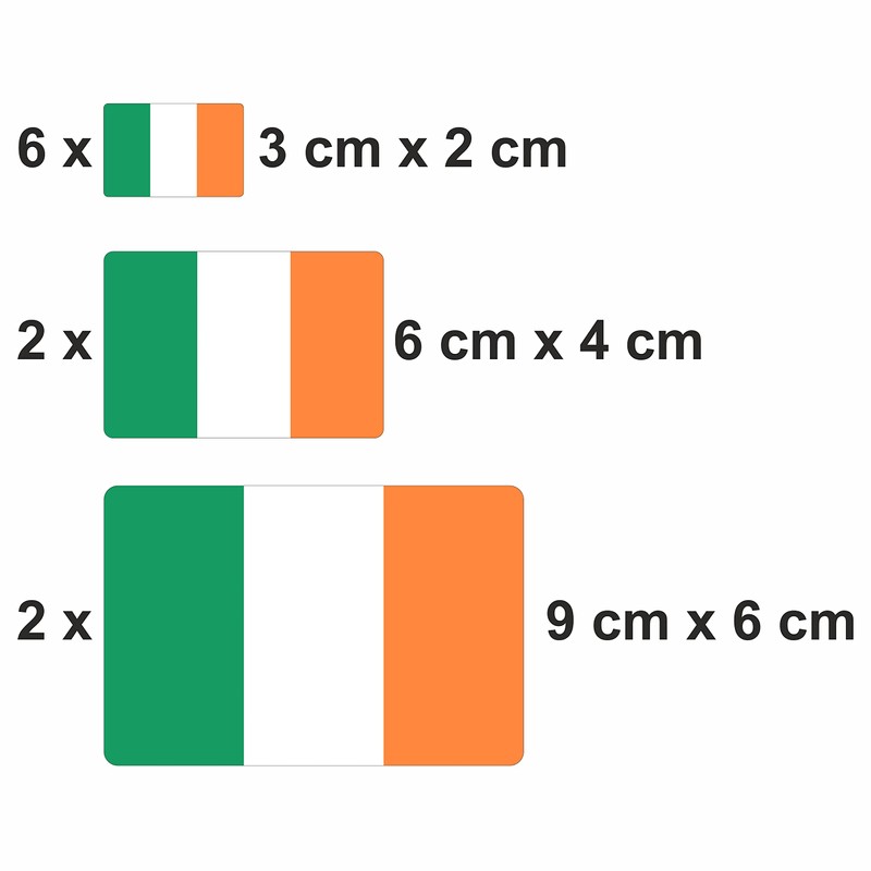Generisch Pack of 10 Flag Stickers Ireland Car Sticker Set