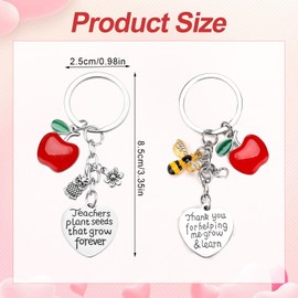 lasuroa 6pcs Teacher Appreciation Keychain Set, Heart Shaped Key chain with Cute Apple Bee Flower Owl Pendant Christmas & Valentines Day & Teachers Day Keyring Thank You Key ring Gifts for Women