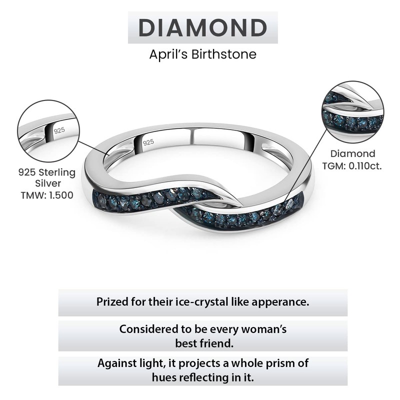 TJC Natural Blue Diamond Criss Cross Ring In Platinum Plated