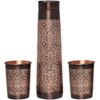 ANCIENTIMPEX Copper Water Bottle with 2 Tumblers Set, Floral Pattern