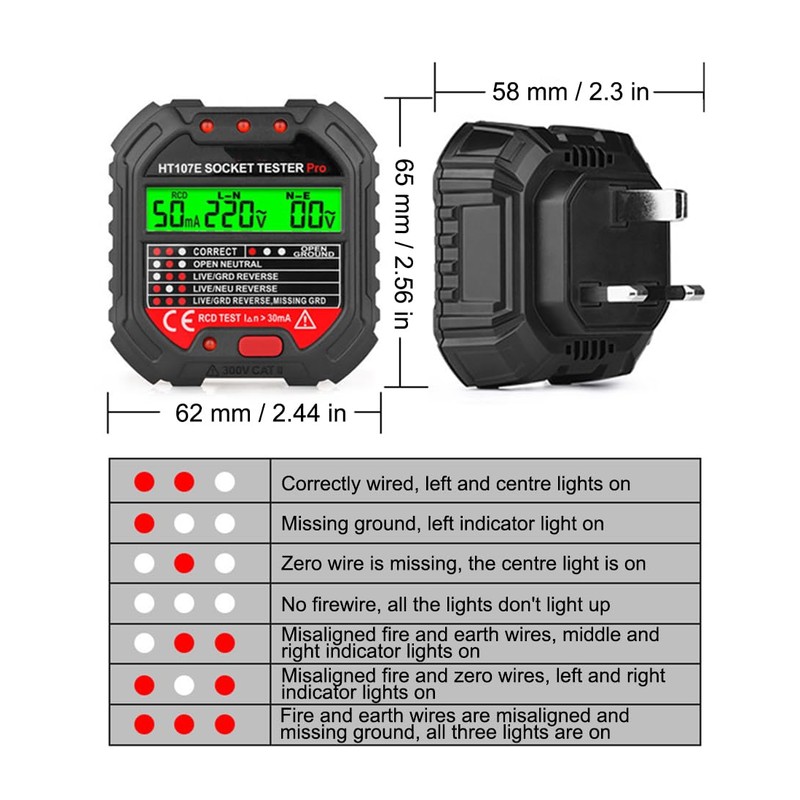 ThreeH Socket Tester Phase Detector with Real Time Voltage Measurement