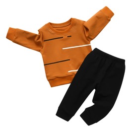 Toddler Baby Boys Clothes Infant Little Boy Long Sleeve Sweatshirt Pullover Jogger Pants Fall Winter 2Pcs Clothing Outfit Set Yellow 9-12 Months