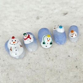 Snowman Village Handmade Nail Tips - Natural / 눈사람 마을 수제네일팁 - 내츄럴