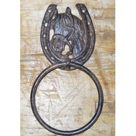 Vintage Cast Iron Antique Style Rustic HORSE Door Knocker WESTERN COWBOY TOWEL RING