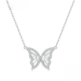 PAHALA 925 Sterling Silver Butterfly With Crystals CZ Pendant Necklace Wedding