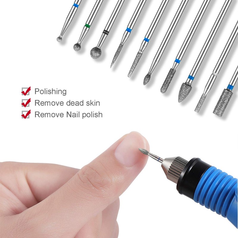 Pack of 10 Professional Diamond Bits for Nail Cutter, Abrasive