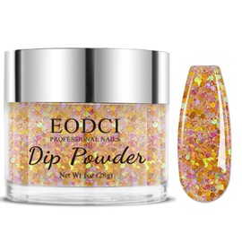 EODCI 1oz Dip Powder, Gold Glitter Shimmer Color Dipping powder Long Lasting Dip Nail Colors lasted 28 days No UV/LED Lamp Required Nail Starter Manicure DIY Home Gift