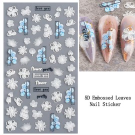 LANODO 3 Pcs Nail Stickers 5D Flower Black and White Lace Multiple Styles DIY Nail Sticker Set