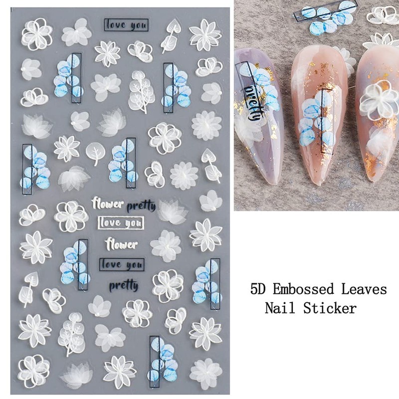LANODO 3 Pcs Nail Stickers 5D Flower Black and White