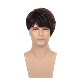Swiking Men Brown Short Wig for Male Layered Daily Natural Short Fluffy Synthetic Cosplay Party Costume Hair Full Wigs