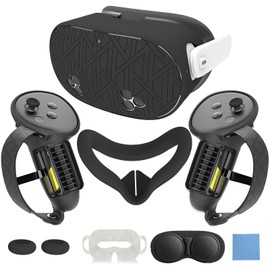 MLemonVR Silicone Cover Set for Meta/Oculus Quest 3s Accessories Includes VR Case Cover Face Interface Cover Upgraded Battery Opening Controller Grip Cover Lens Cap Protector Disposable Eyecup (Black)