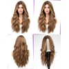 WOKESTAR Long Brown Wavy Wigs for Women Synthetic Wig for
