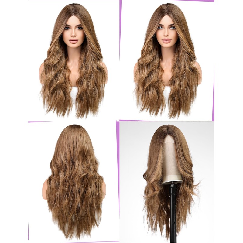 WOKESTAR Long Brown Wavy Wigs for Women Synthetic Wig for