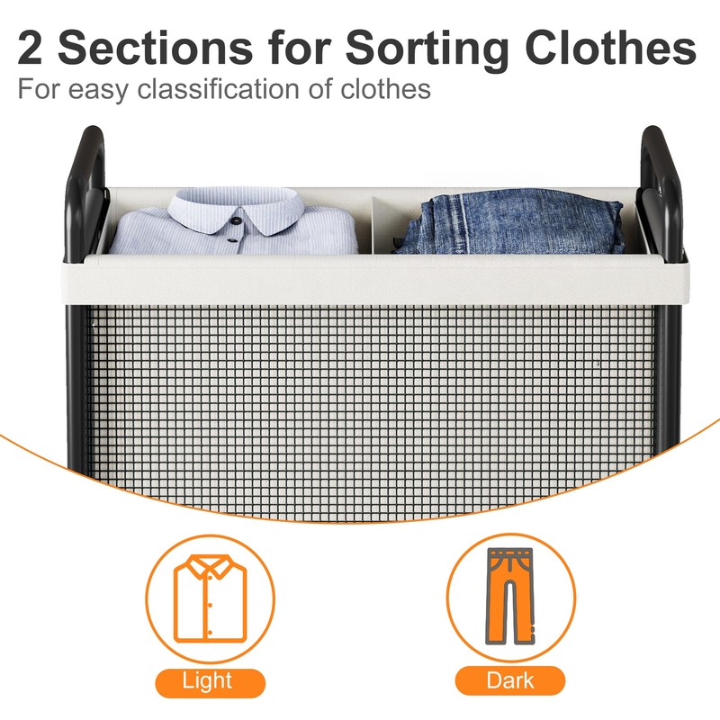WOWLIVE Rolling Laundry Hamper 2 Section, 100L Laundry Basket with