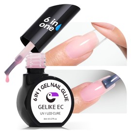 Gelike EC Gel Nail Glue UV - 6 in 1 Gel Glue for Nail Tips with Sheer Blush Pink, Base Coat Free, Strong Adhesive for Press on Nails Acrylic Tips, Ideal for Salon Lover and Beginners