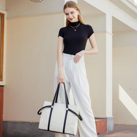 I IHAYNER Laptop Tote Bag Canvas Laptop Bag 15.6 inch Work Shoulder Bags Women Business Office Work Bag Briefcase College Bag Black