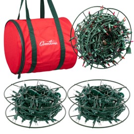 Christmas Light Storage Reel 3 Pack w Zippered Carrying Bag Case- 12" XL Heavy Duty Metal Construction for Xmas Holiday Tree Lights, Wind up Extension Cords, Garland- Holiday Decoration Organizer