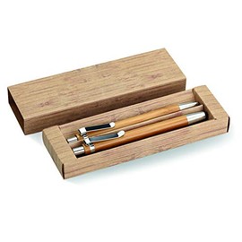 noTrash2003 Sustainable Writing Set Elegant Ballpoint Pen Bamboo Wooden Ballpoint Pen Set of 2 Stationery with Mechanical Pencil Touch Pen Writing Utensils in Cardboard Box