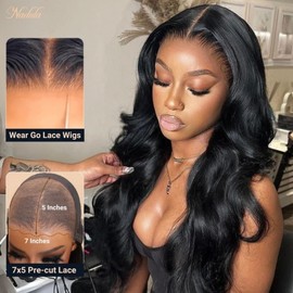 Nadula Bye Bye Knots Wig Body Wave 7x5 Invisible Knots HD Lace Front Put on and Go Glueless Wigs Human Hair Pre Plucked Pre Cut Hairline 180% Density 14inch