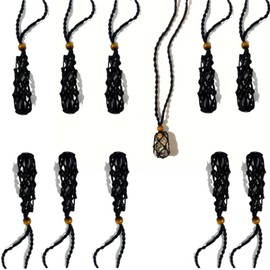 Extra Super Large Fish-Netted Crystal Cage Holders Black Necklace, Adjustable Cord Set Handwoven Rope for DIY Small Medium Quartz Stone Jewelry Making 3 Sizes (10, Extra Large)