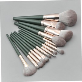 Mikinona 14Pcs Makeup Brush Kit with Wooden Handles Blackish Green Cosmetic Tool Set for Professional and Daily Use Versatile Brushes for All Makeup Applications