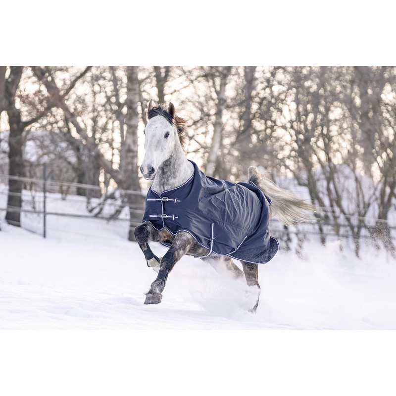 HKM Economic Turnout Blanket with Polar Fleece Lining, Dark Blue,