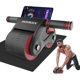 Ab Roller Wheel with Auto Rebound – Core Trainer for Home Gym & Strength Workout - Red