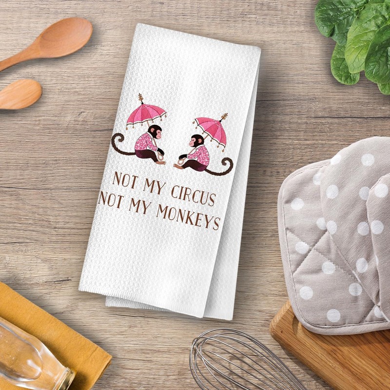 XIVENHAVM Chinoiserie Monkeys Kitchen Towels - Not My Circus Not