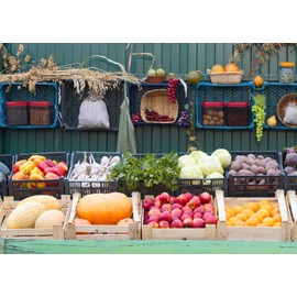 Loccor 5x3ft Fabric Farmers Market Backdrop Vegetables Grocery Store Fruits Vegetable Exhibition Photography Background Thanksgiving Day Backdrop Baby Shower Photo Booth Studio Props