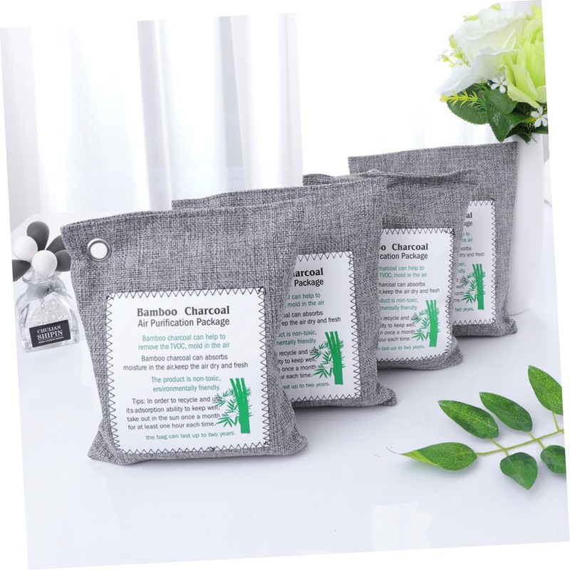 LALAFINA 4pcs Bamboo Charcoal Odor Absorber Air Purification Package Grey