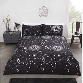 Rapport Home Celestial Polycotton Duvet Cover Set, Black, 2-Piece, Single