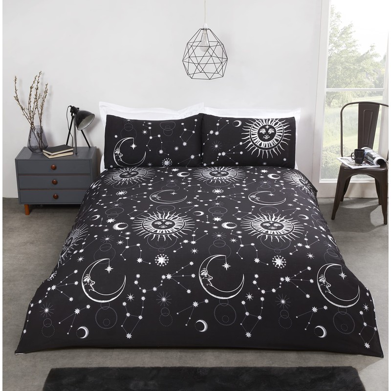 Rapport Home Celestial Polycotton Duvet Cover Set, Black, 2-Piece, Single