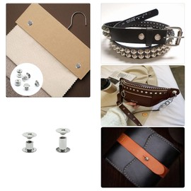 CANGCANG 100 Sets Chicago Screws Posts, Book Binding,Screws Rivets for Leather, M5*4/6/8/10/12mm Kit 5 Sizes Metal Accessories Nails Rivets Chicago Button for Belt Bags DIY (Silver)