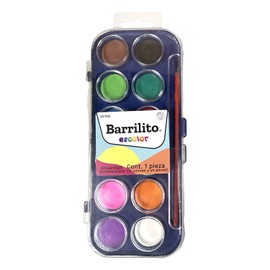 Barrilito Acuarelas con pincel y estuche plastico, 12 colores. AC12G