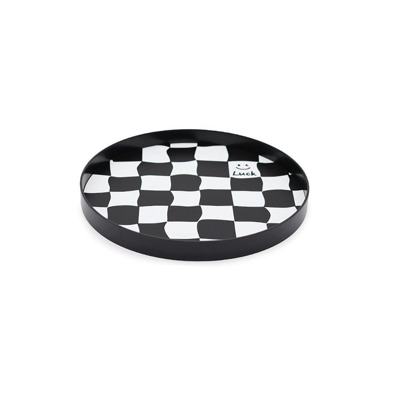 Round Storage Organizer Tray Checkerboard Design Plate Container Tray for