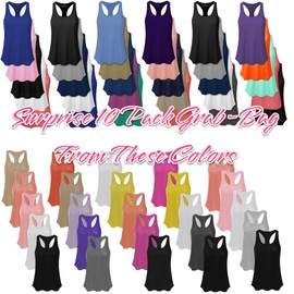 Women's Everyday Flowy Burnout Slub Racer Back Active Workout Tank Tops- 10 Pack (10 Pack - Solid Color Blast, X-Large)