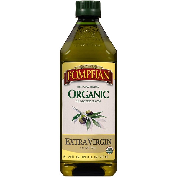 Pompeian USDA Organic Extra Virgin Olive Oil, First Cold Pressed, Full-Bodied Flavor, Perfect for Vinaigrettes and Marinades, Naturally Gluten Free, Non-Allergenic, Non-GMO, 24 FL. OZ., Single Bottle