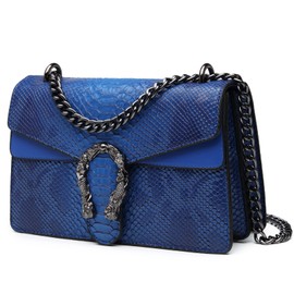 MYHOZEE Crossbody Bags for Women - Snake Printed Clutch Purses Leather Shoulder Bags Chain Strap Evening Handbags Blue