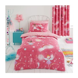 FAIRWAYUK Girls Bedding Set - Fairy Kids Duvet Cover Single Bed with Matching Pillowcase, Ultra Soft Reversible Quilt Covers, Bedroom Accessories, Pink 137x200cm